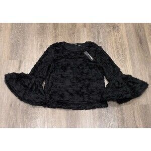 INA Top Womens Large Black Bell Sleeve Blouse Victorian Textured Artsy NEW